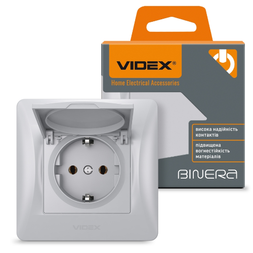 BINERA срібний шовк Розетка внутрішня 1-а із заземленням з кришкою Videx Житомир