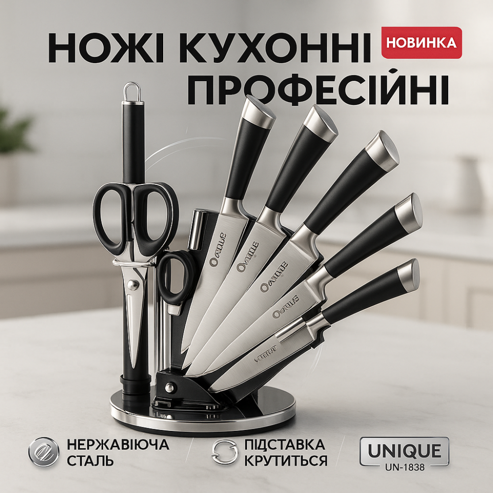 Набор ножей бытовой UNIQUE, Современные кухонные ножи, Набор кухонных ножей премиум EG-36 Львов - изображение 18