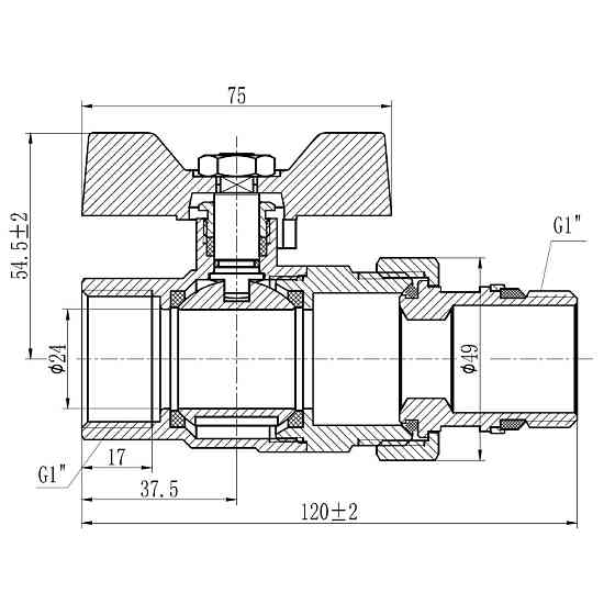 Кран кульовий "Американка" Thermo Alliance Forte 1" з антипротічкою прямий SF222W25 Київ