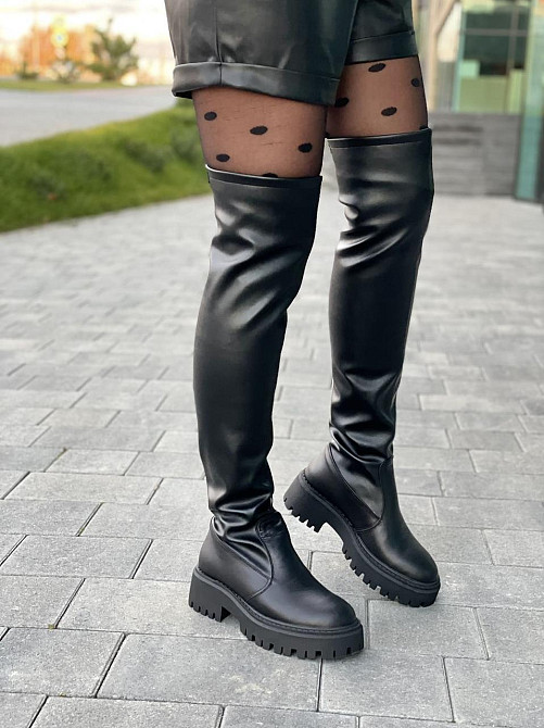 Ботфорты женские ARLEN черные натуральная кожа зима высота 56 см обхват 34-37 см подошва 3/5 см Коломия - фото 7