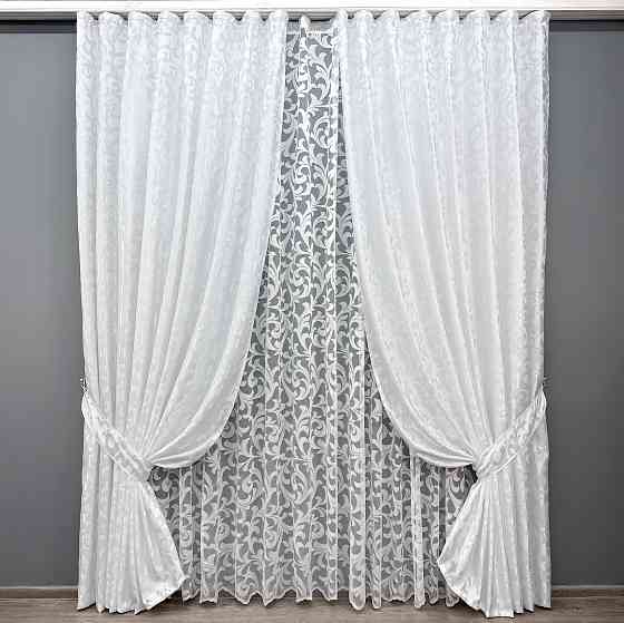 Комплект штор VR-Textil Жаккард Вензель 100х270 2шт и Тюль 300х270 418ш-1147т Белый 71-101/1 Киев