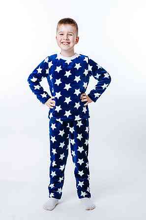 Пижама детская, тёплая, велсофт, темно-синяя,топ Крохатушка одяг 140 Киев
