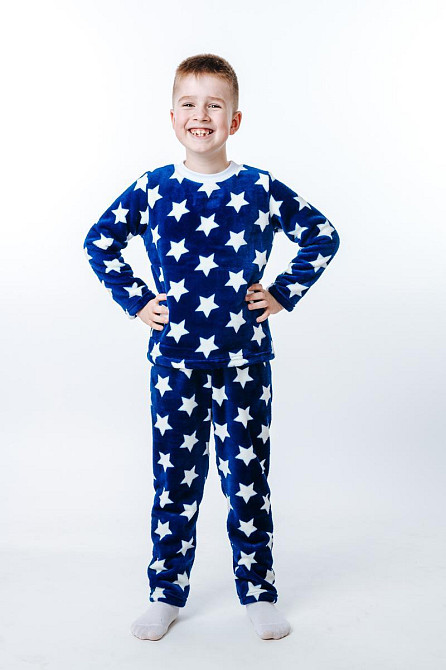 Пижама детская, тёплая, велсофт, темно-синяя,топ Крохатушка одяг 140 Киев - изображение 1