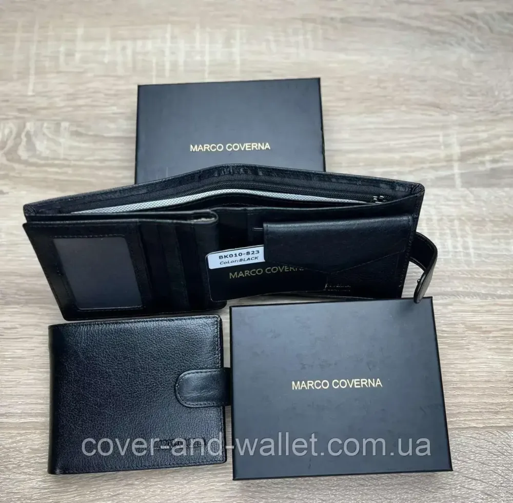 Брендовий чоловічий гаманець із блоком для документів чорного кольору Marco Coverna BK 010-823 Київ - фото 16