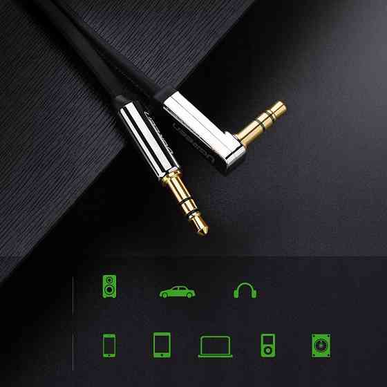 Аудио кабель UGREEN AV119 3.5mm Male to 3.5mm Male Straight to angle flat Cable 1m (Black)(UGR-10597) Одесса