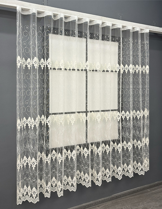 Тюль VR-Textil 1894т Фатин з вишивкою та люрексом Бежевий 300х170 см (40-261) Київ - фото 2