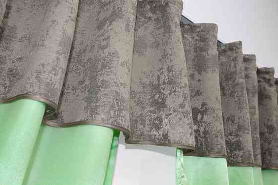 Кухонні штори VR-Textil № 073к з ламбрекеном і підхватами салатовий з кавово-сірим 275х170 см ( 52-0268) Київ