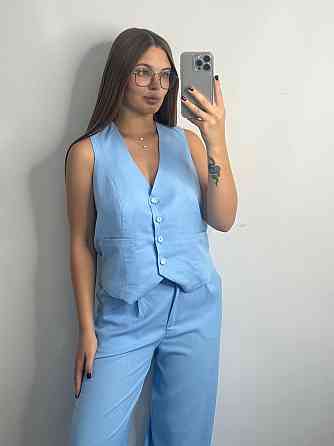 Лляний костюм-трійка в класичному стилі Блакитний XS-S Харків