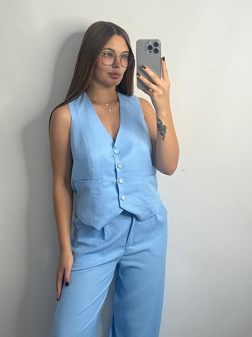 Лляний костюм-трійка в класичному стилі Блакитний XS-S Харків - фото 5