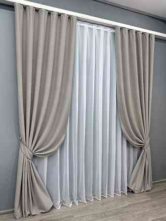Комплект готовых штор VR-Textil Блэкаут Midnight № 1672ш Серо-бежевый 200х290 см 2 шт (32-357) Киев