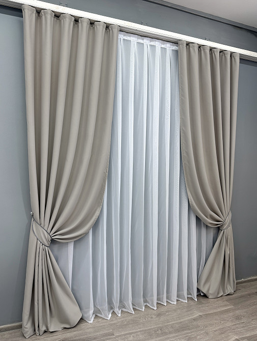 Комплект готовых штор VR-Textil Блэкаут Midnight № 1672ш Серо-бежевый 200х290 см 2 шт (32-357) Киев - изображение 3