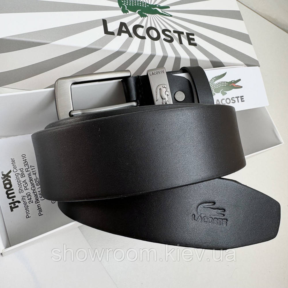 Мужской кожаный брендовый ремень Lacoste (996) черный Киев - изображение 4