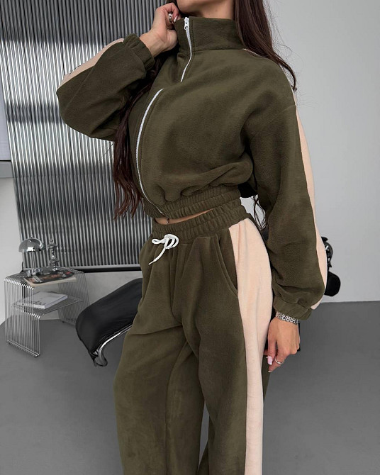Женский теплый повседневный костюм с лампасами двойка двухсторонний флис Одесса - изображение 8