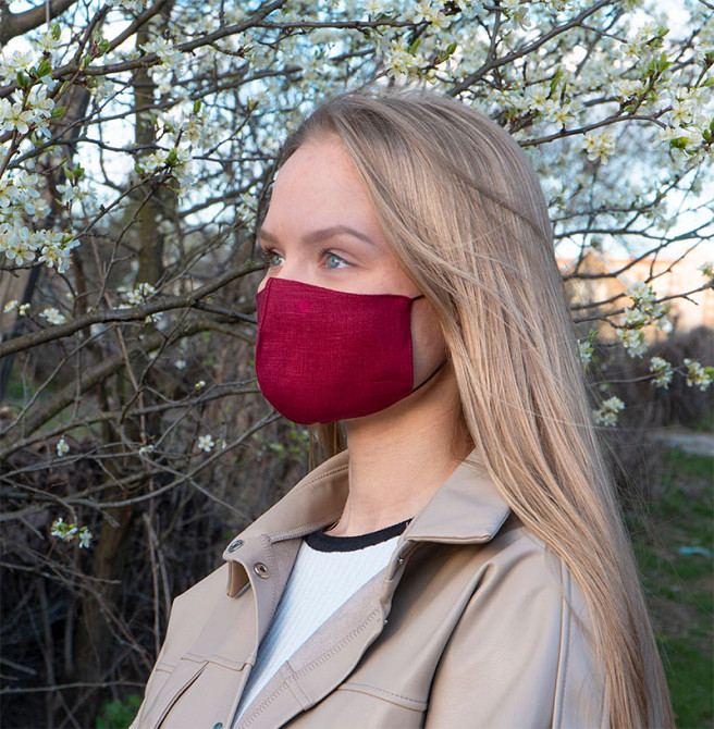 Маска захисна багаторазова зі 100% ЛЬОНУ Розмір M (Бордовий) Суми - фото 5