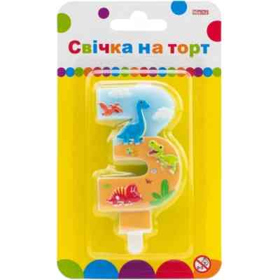 Свічка Maxi двостороння "3" із зображенням динозаврів висотою 7,62 см (MX622099-3) Вінниця