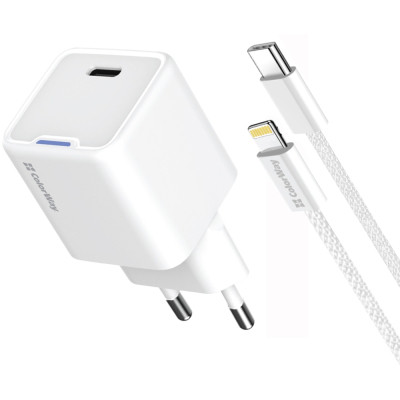 Зарядное устройство ColorWay C101D GaN Mini 20W PD PPS USB-C + cable USB-C to Lightning white (CW-CHS059PDL-WT) Винница - изображение 1