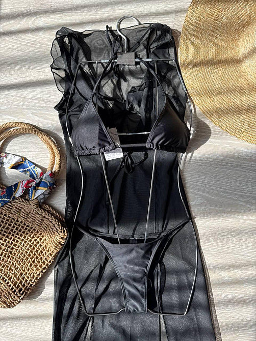 Жіночий купальник трійка з накидкою Чорний L Харків - фото 7