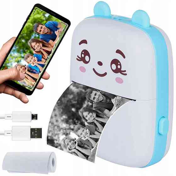 Портативний міні принтер + 1 рулон паперу AD-2213, Блакитний / Дитячий маленький принтер  / Принтер для телефону Київ