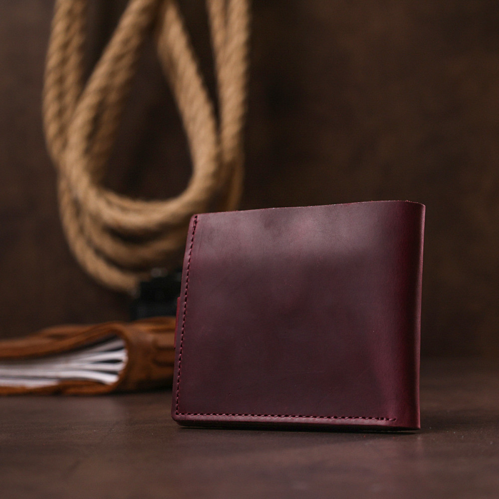 Кожаное винтажное портмоне Бордовый (SHVIGEL) Киев - изображение 3