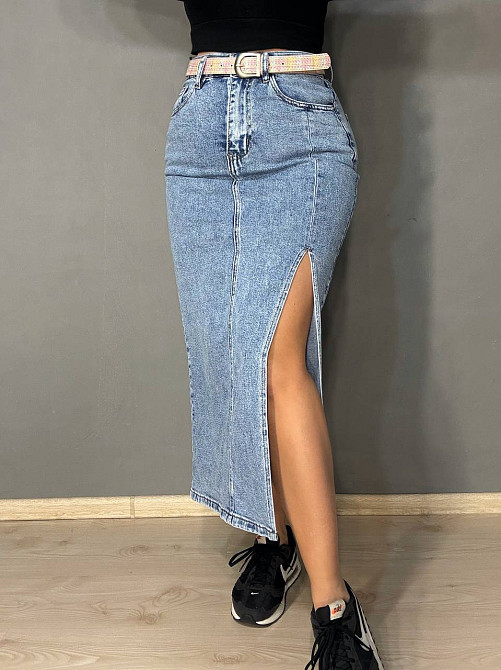 Юбка женская джинсовая Vanver 2030 длинная с боковым разрезом и ремнем голубая, голубой, 33, 33, 92 см, 114 см Киев - изображение 7