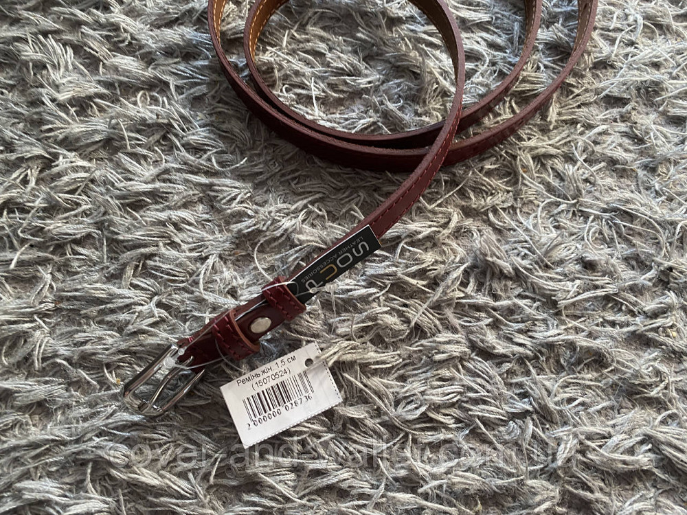 Вузький шкіряний пояс жіночий бордового кольору 15мм Puos Київ - фото 8