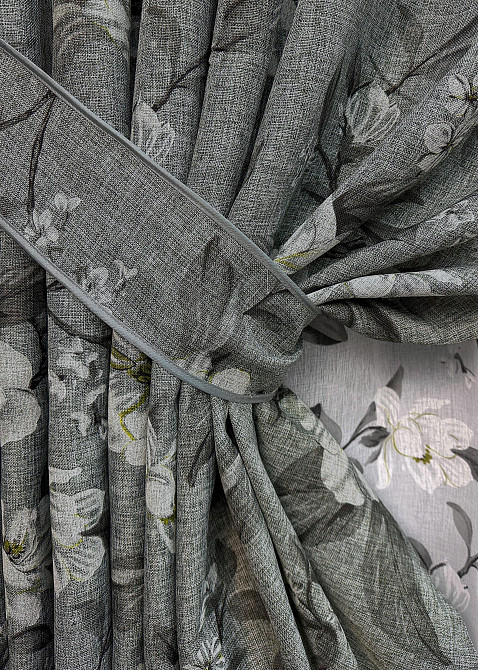 Комплект штор VR-Textil Лен Прованс 200х265 2шт и Тюль 600х265 1724ш-1681т Серый с белым 71-104/7 Киев - изображение 3