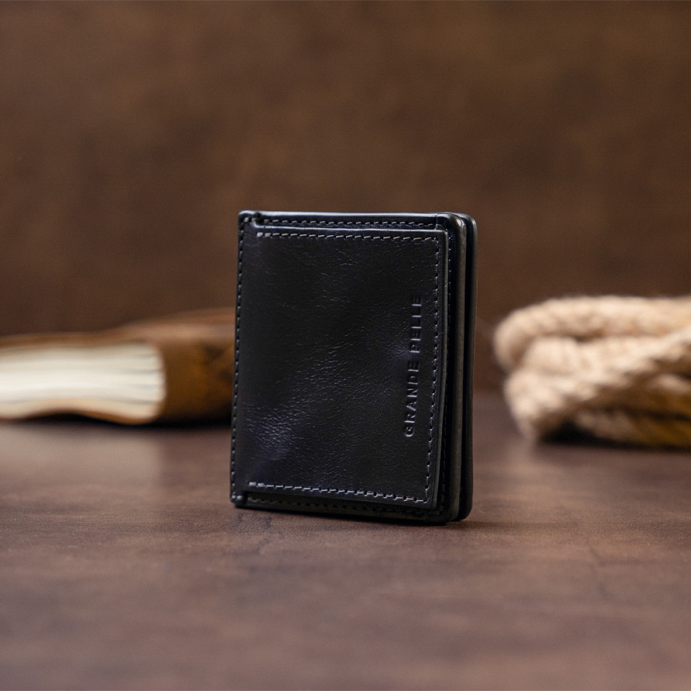 Вертикальне глянсове портмоне з накладною монетницьою GRANDE PELLE 11332 Синє Київ - фото 4