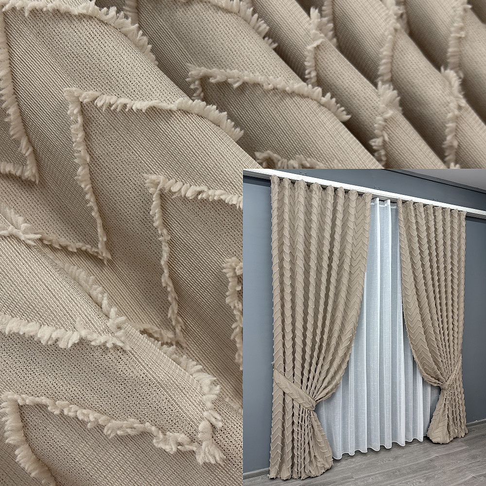 Комплект штор VR-Textil Лен Букле № 1812ш Бежевый 100х295 см 2 шт (31-857) Киев - изображение 1