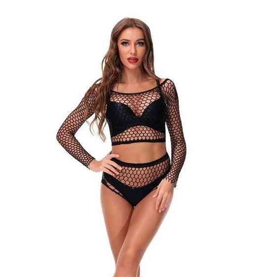 Сексі комплект з топом і трусиками в сітку - Чорний - S/М - Еротична білизна Вінниця
