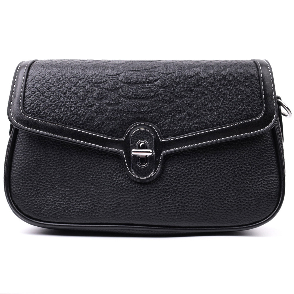 Элегантная женская сумка с фактурным клапаном из натуральной кожи Vintage 22624 Черная Киев - изображение 5