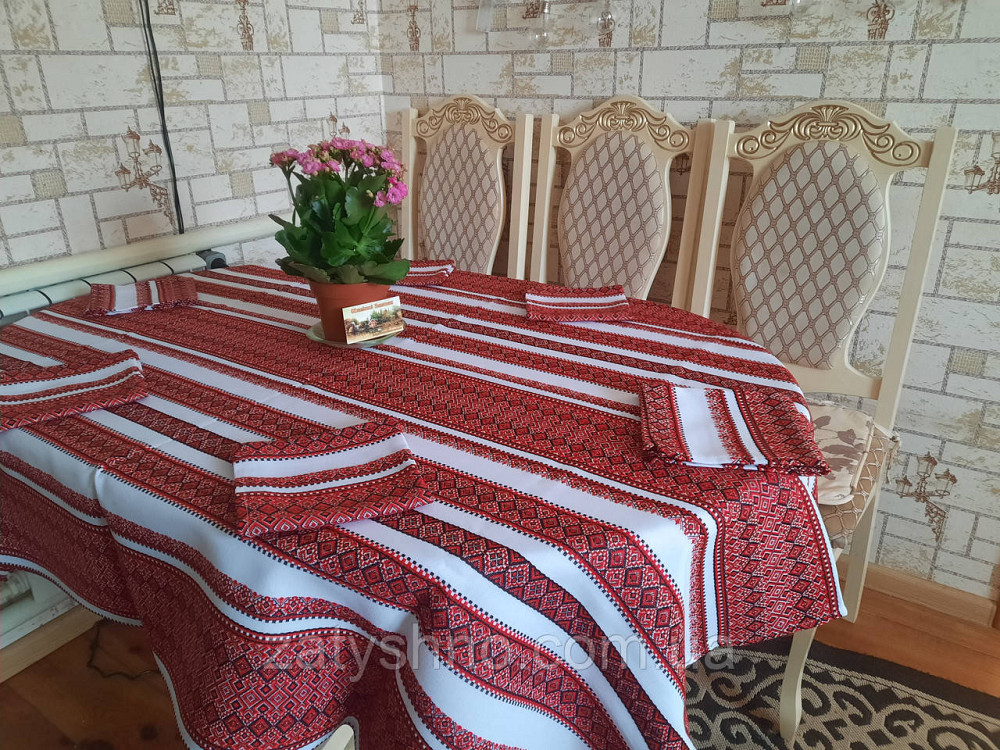 Красная скатерть вышитая с салфетками 6 штук Киев - изображение 5