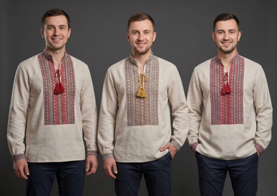 Чоловіча бежева вишиванка з орнаментом Нашивка 58 Київ