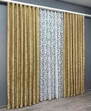 Комплект штор VR-Textil Жакард Вензель 150х270 2шт і Тюль 400х270 091ш-1147т Золотистий з білим 71-097/3 Київ