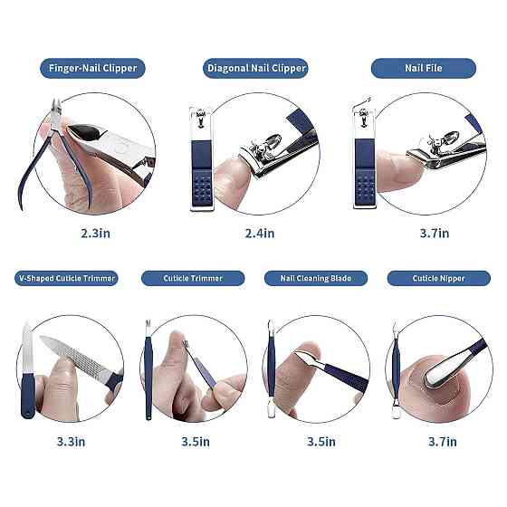 Манікюрно-педикюрний набір RESTEQ з інструментами для догляду за обличчям — 18 предметів у стильному синьому футлярі Київ