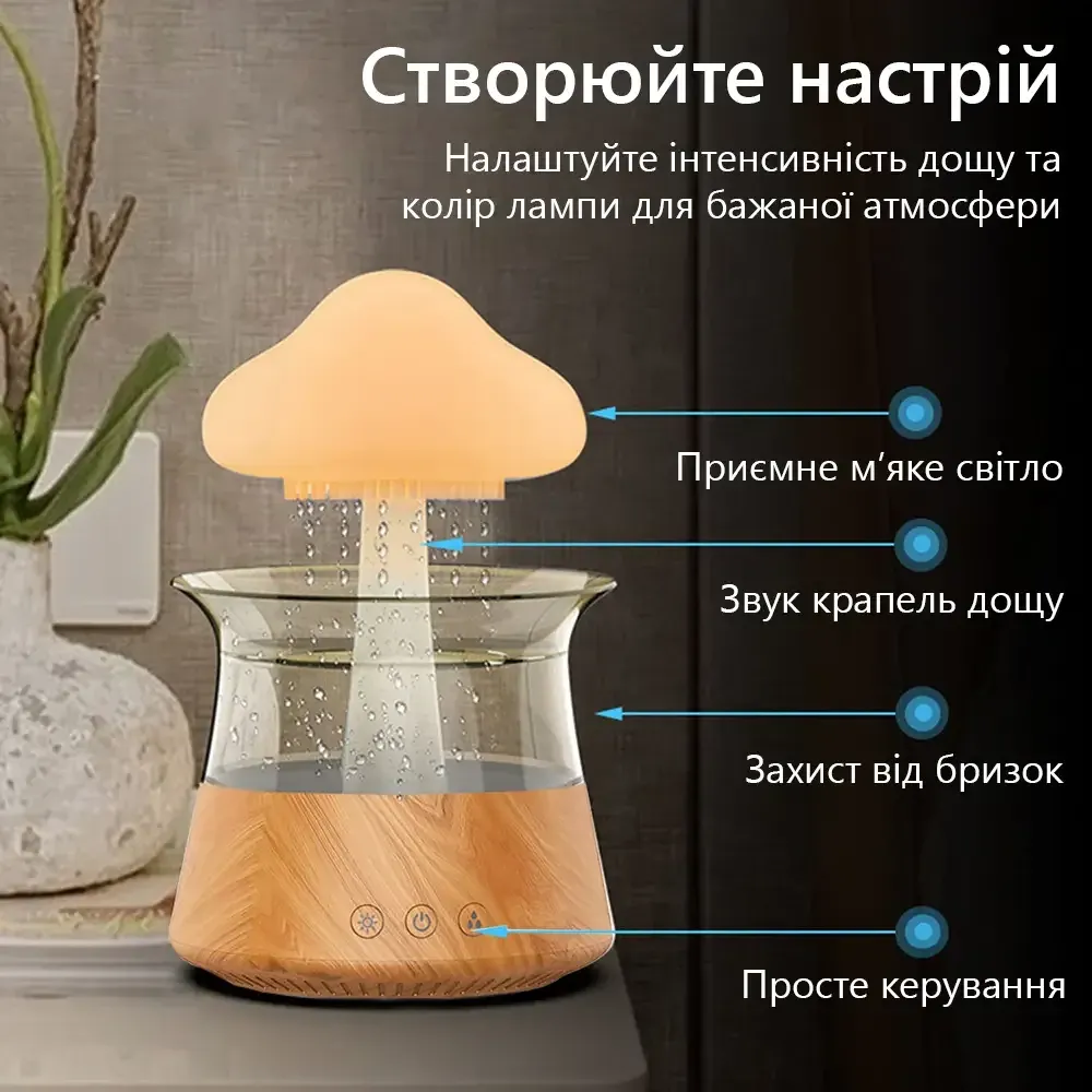 Увлажнитель воздуха ультразвуковой Rainfall с эффектом дождя. Ночник гриб бамбук Днепр - изображение 8