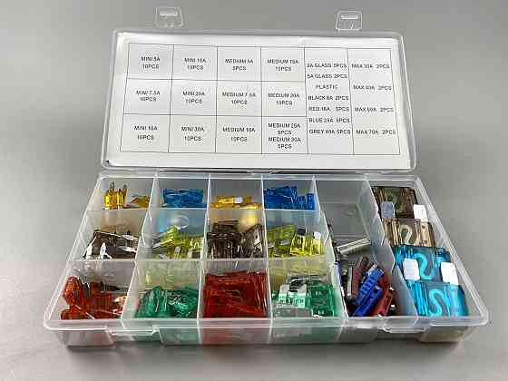 Набір запобіжників 147 шт від 5A до 70А від 5A до 70А  (mini, micro, medium, maxi, круглі скло + круглі кераміка) бокс пластиковий Мукачево