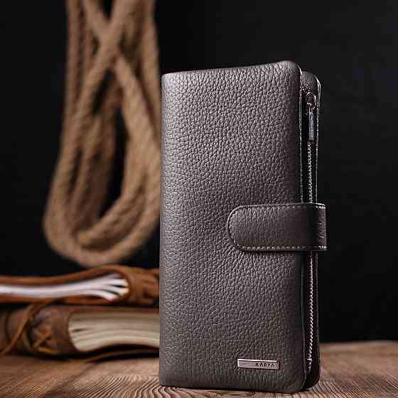 Вертикальное женское портмоне из натуральной кожи Серый (KARYA) Киев