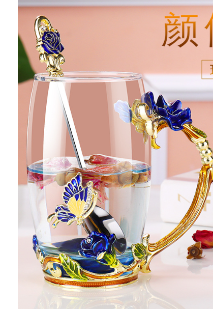 Чашки ПОДАРОЧНЫЕ 2 в декоративном металлическом подстаканнике  Синяя РОЗА Кременчуг - изображение 7