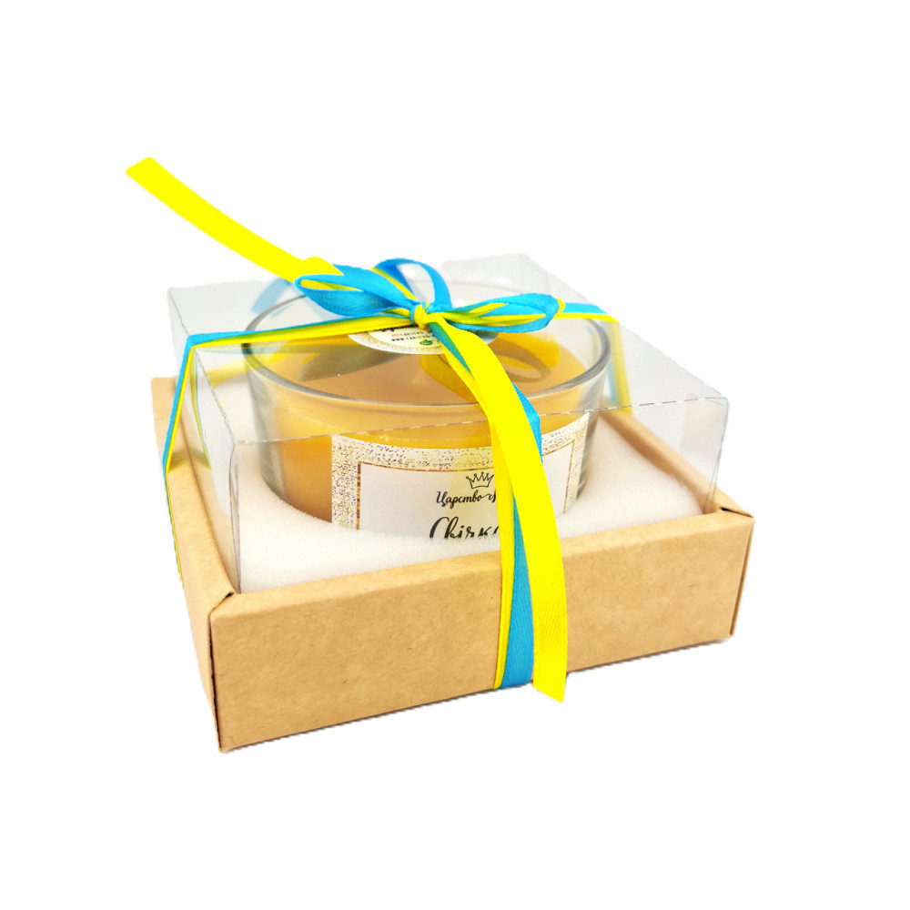 Свеча в стакане с индивидуальной коробочкой украшенной патриотическими лентами 120 мл Одесса - изображение 2