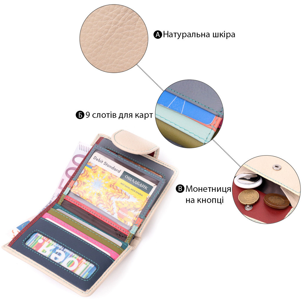 Оригинальное кожаное портмоне с монетницей снаружи для женщин ST Leather 19455 Белый Киев - изображение 8