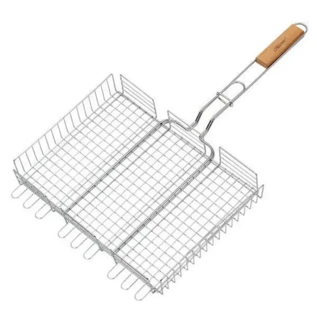 Решетка-гриль UNIQUE: 40x32x7.5 см, нержавеющая сталь, деревянная ручка — для ваших идеальных блюд Одесса - изображение 1