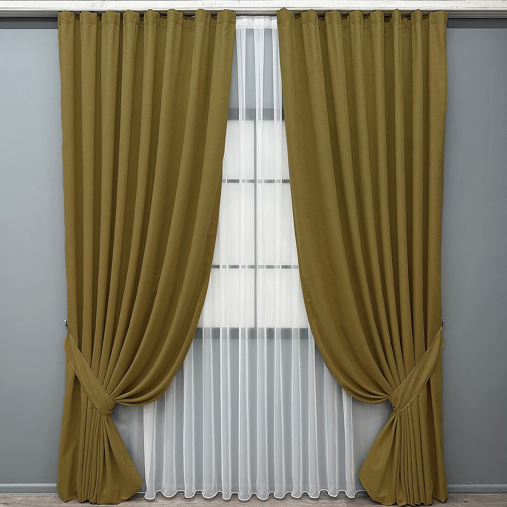 Комплект готових штор VR-Textil Мікровелюр Petek № 1503ш Гірчичний 150х290 см 2 шт (33-0393) Київ - фото 10