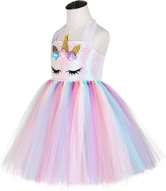 Платье единорога для девочки 7–8 лет праздничное с радужной объемной юбкой, обручем, наряд на день рождения Киев - изображение 3