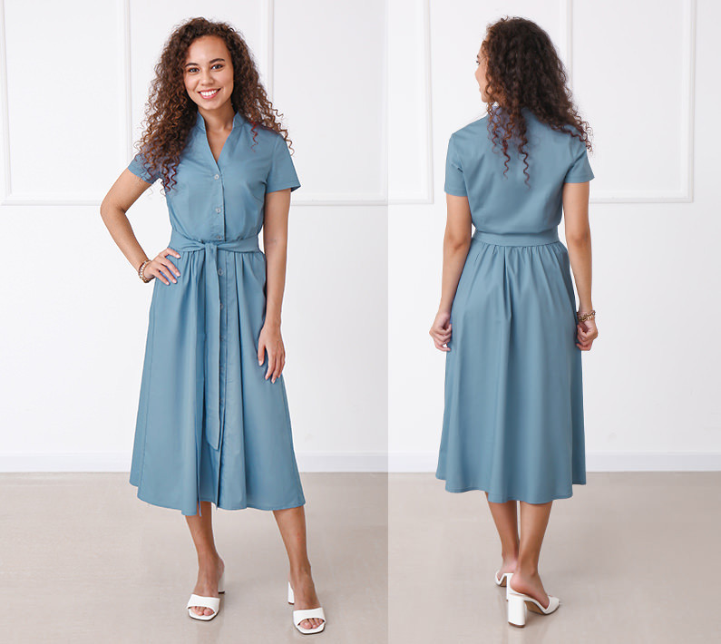 Довга котонова сукня на гудзиках "Lesley" оптом | Норма Джинс (блакитний), 46-48 Київ - фото 2