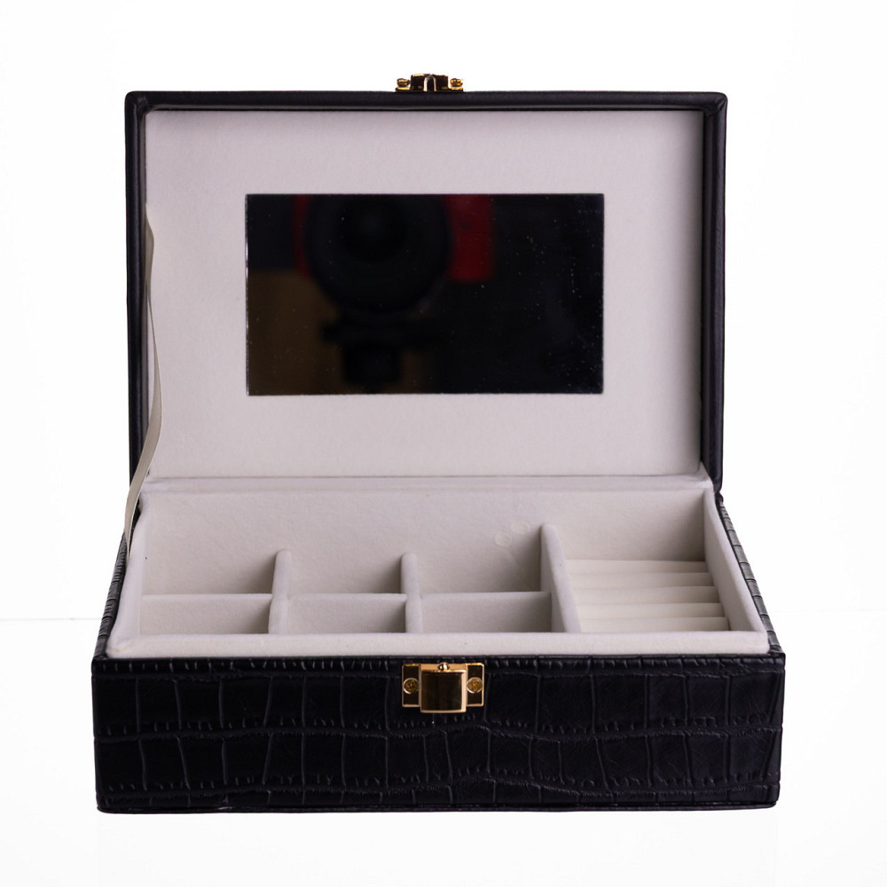 Скринька для прикрас з еко шкіри 10 відділень з дзеркалом 20×14×8 см Чорний HP-5-19B Київ - фото 2