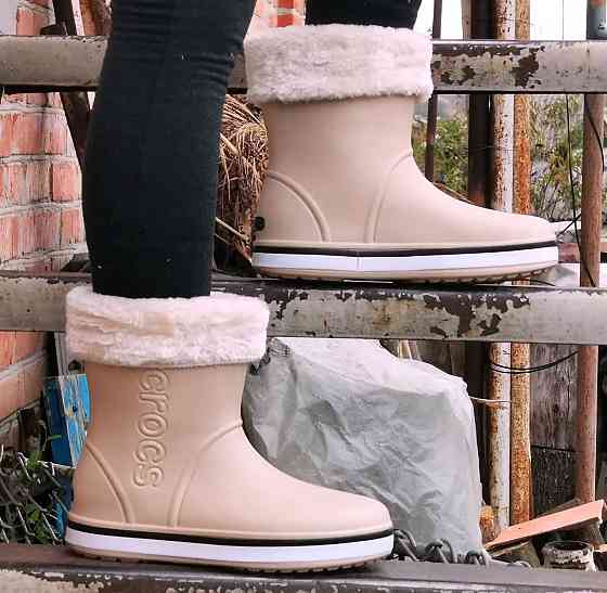Жіночі Гумові Напівчоботи CROCS Бежеві Чоботи Крокси Теплі Зимові (розміри: 36,37,38,39,40,41) - 26 Дніпро
