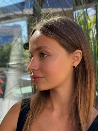 Van Cleef сережки гвоздики міні / чорна емаль під онікс / лимонне золото / проба, гравіювання Одеса