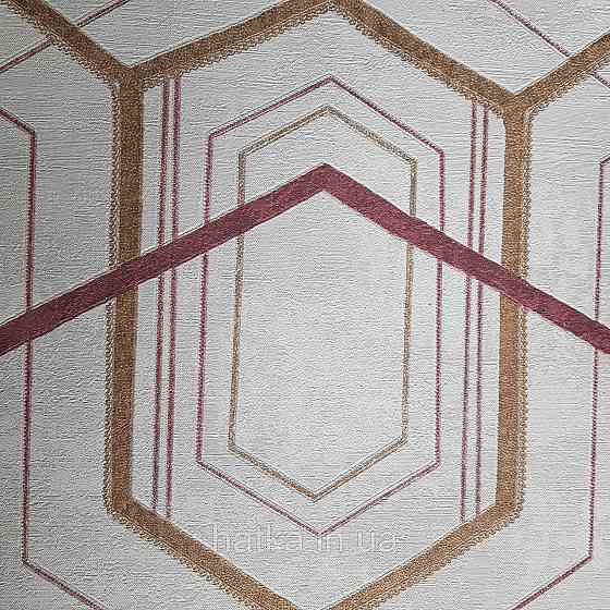 Шпалери метрові вінілові на флізелін 24 Carati Cristiana Masi геометрія смуги золотом бордові на бежевому 3д Київ