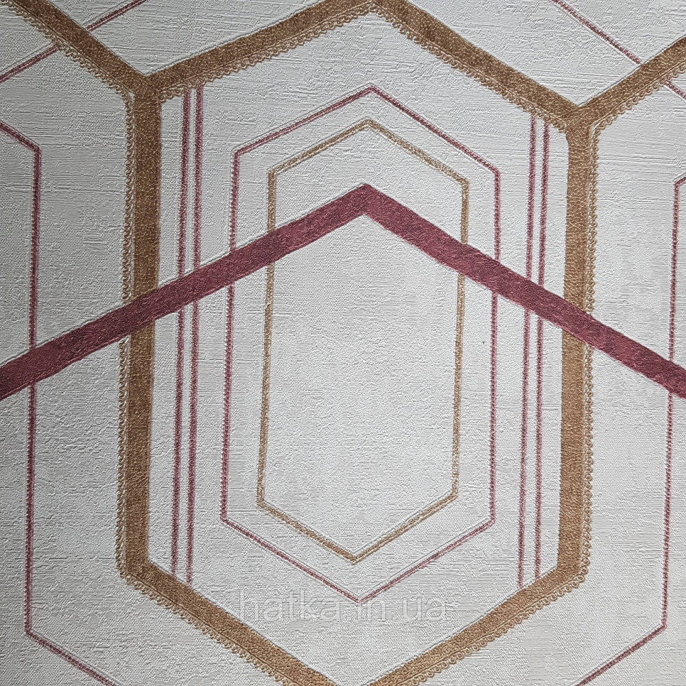 Шпалери метрові вінілові на флізелін 24 Carati Cristiana Masi геометрія смуги золотом бордові на бежевому 3д Київ - фото 3