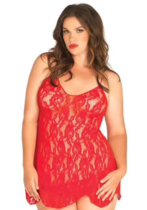 Пеньюар Leg Avenue Rose Lace Flair Chemise Red Plus Size Львів - фото 1